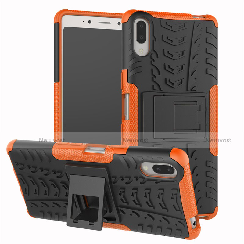 Silicone Matte Finish and Plastic Back Cover Case with Stand for Sony Xperia L3 Orange