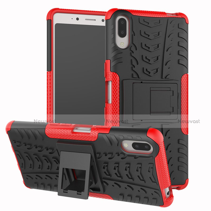 Silicone Matte Finish and Plastic Back Cover Case with Stand for Sony Xperia L3 Red