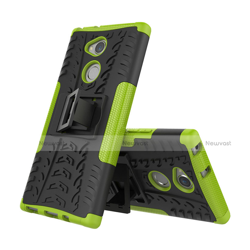 Silicone Matte Finish and Plastic Back Cover Case with Stand for Sony Xperia XA2 Ultra Green
