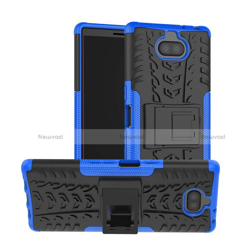 Silicone Matte Finish and Plastic Back Cover Case with Stand for Sony Xperia XA3 Blue