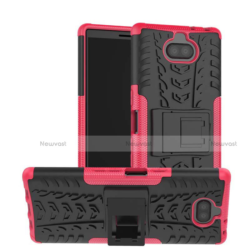 Silicone Matte Finish and Plastic Back Cover Case with Stand for Sony Xperia XA3 Hot Pink