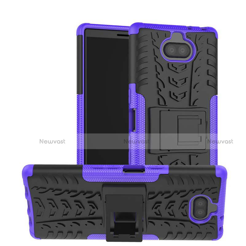 Silicone Matte Finish and Plastic Back Cover Case with Stand for Sony Xperia XA3 Ultra Purple