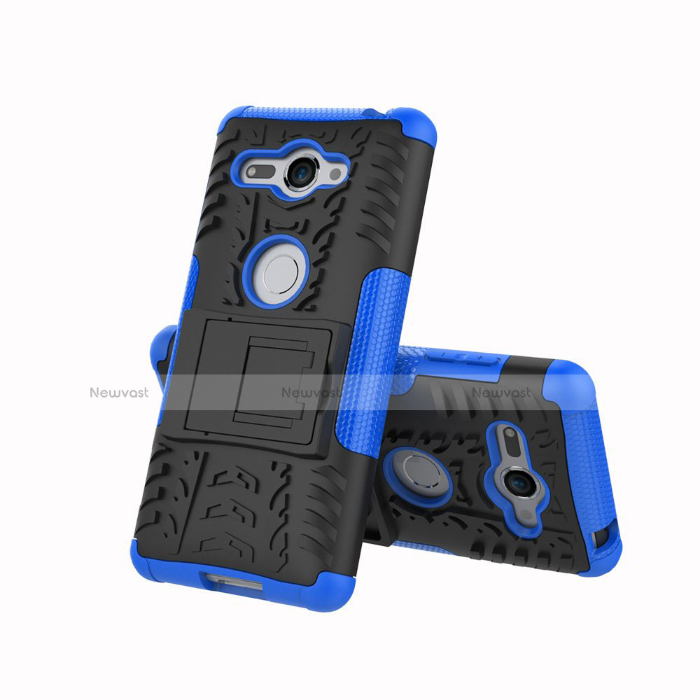 Silicone Matte Finish and Plastic Back Cover Case with Stand for Sony Xperia XZ2 Compact Blue