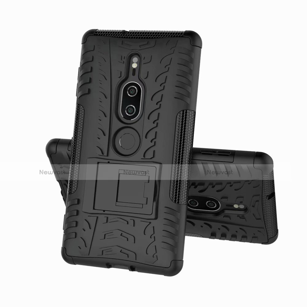 Silicone Matte Finish and Plastic Back Cover Case with Stand for Sony Xperia XZ2 Premium