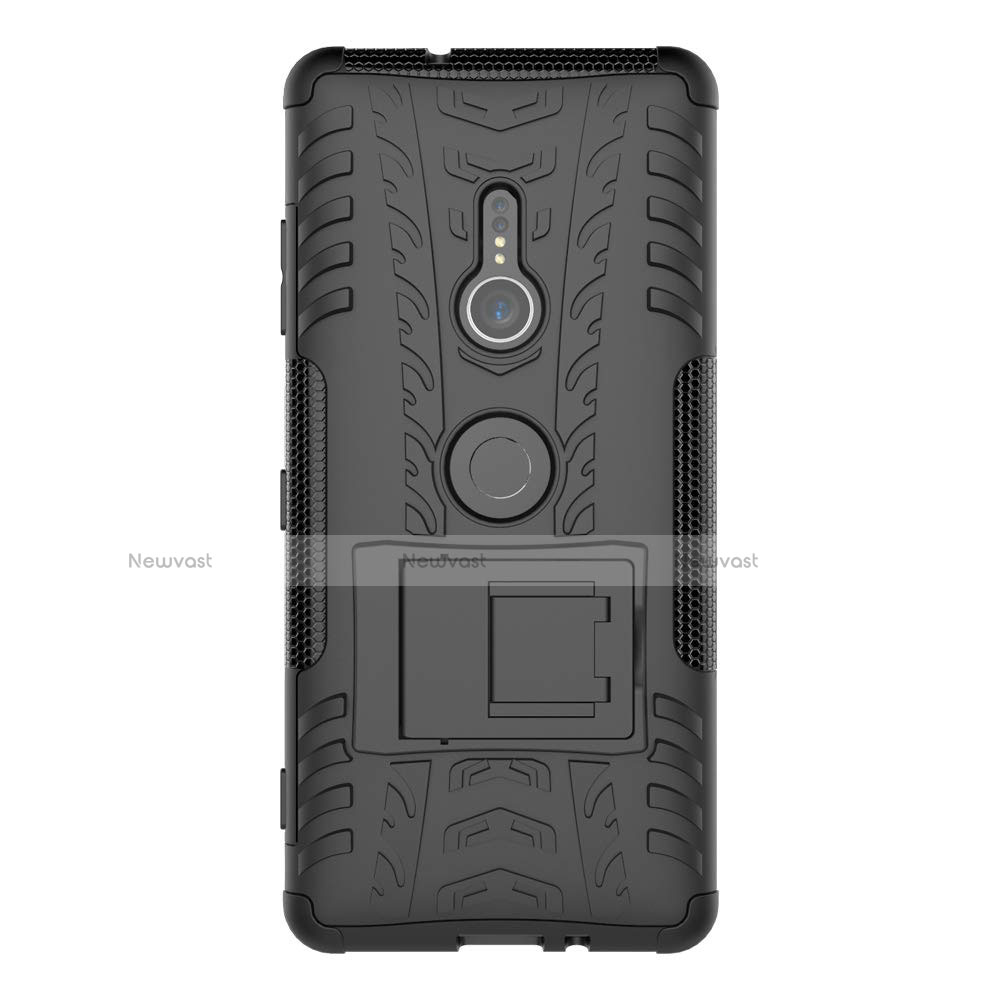 Silicone Matte Finish and Plastic Back Cover Case with Stand for Sony Xperia XZ3 Black