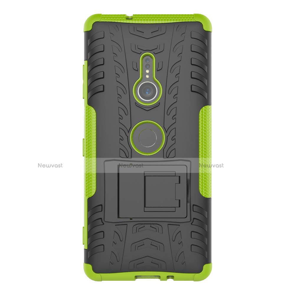 Silicone Matte Finish and Plastic Back Cover Case with Stand for Sony Xperia XZ3 Green