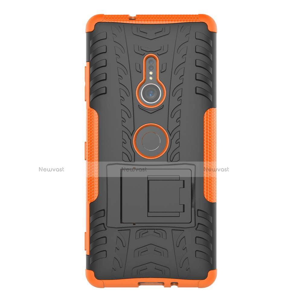 Silicone Matte Finish and Plastic Back Cover Case with Stand for Sony Xperia XZ3 Orange