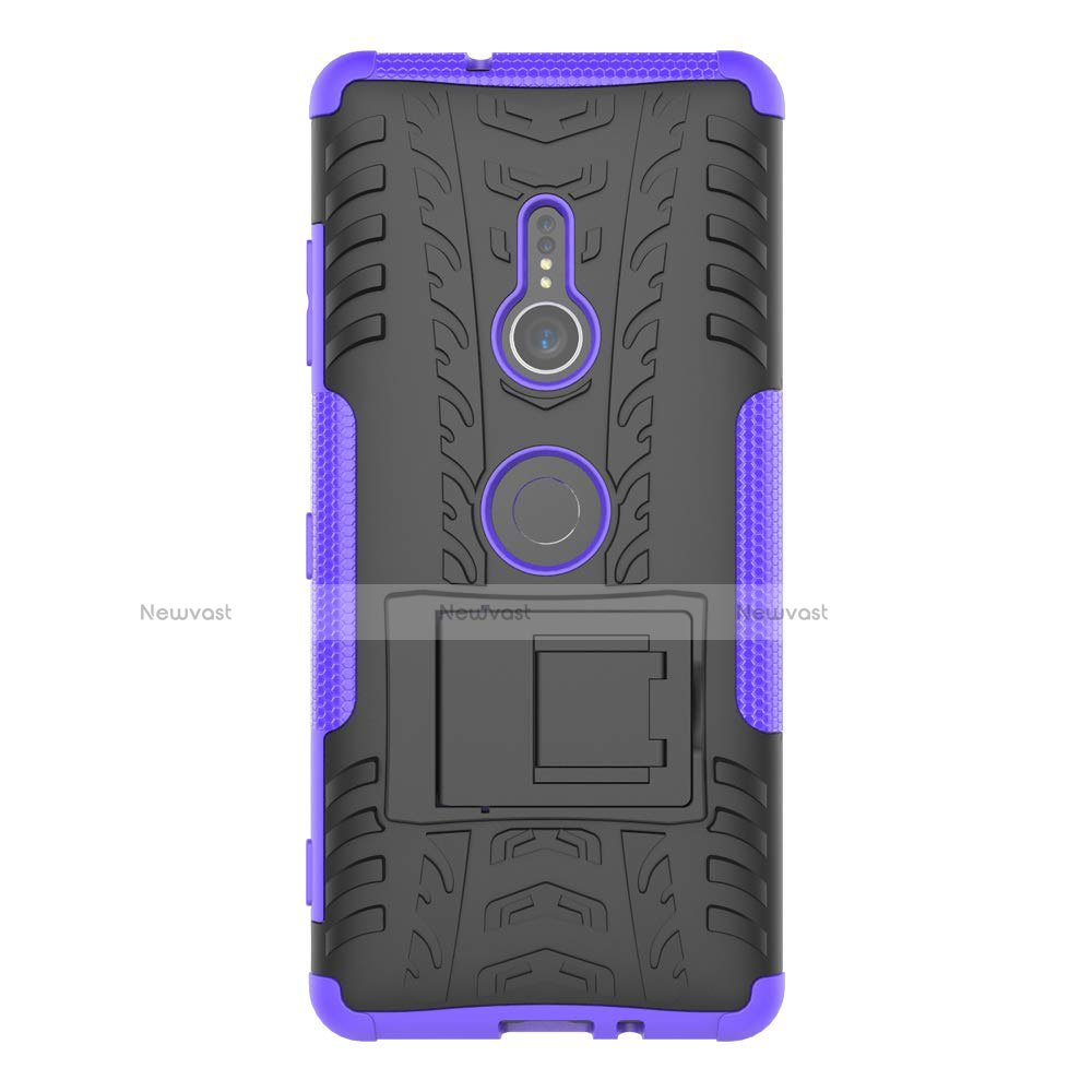 Silicone Matte Finish and Plastic Back Cover Case with Stand for Sony Xperia XZ3 Purple