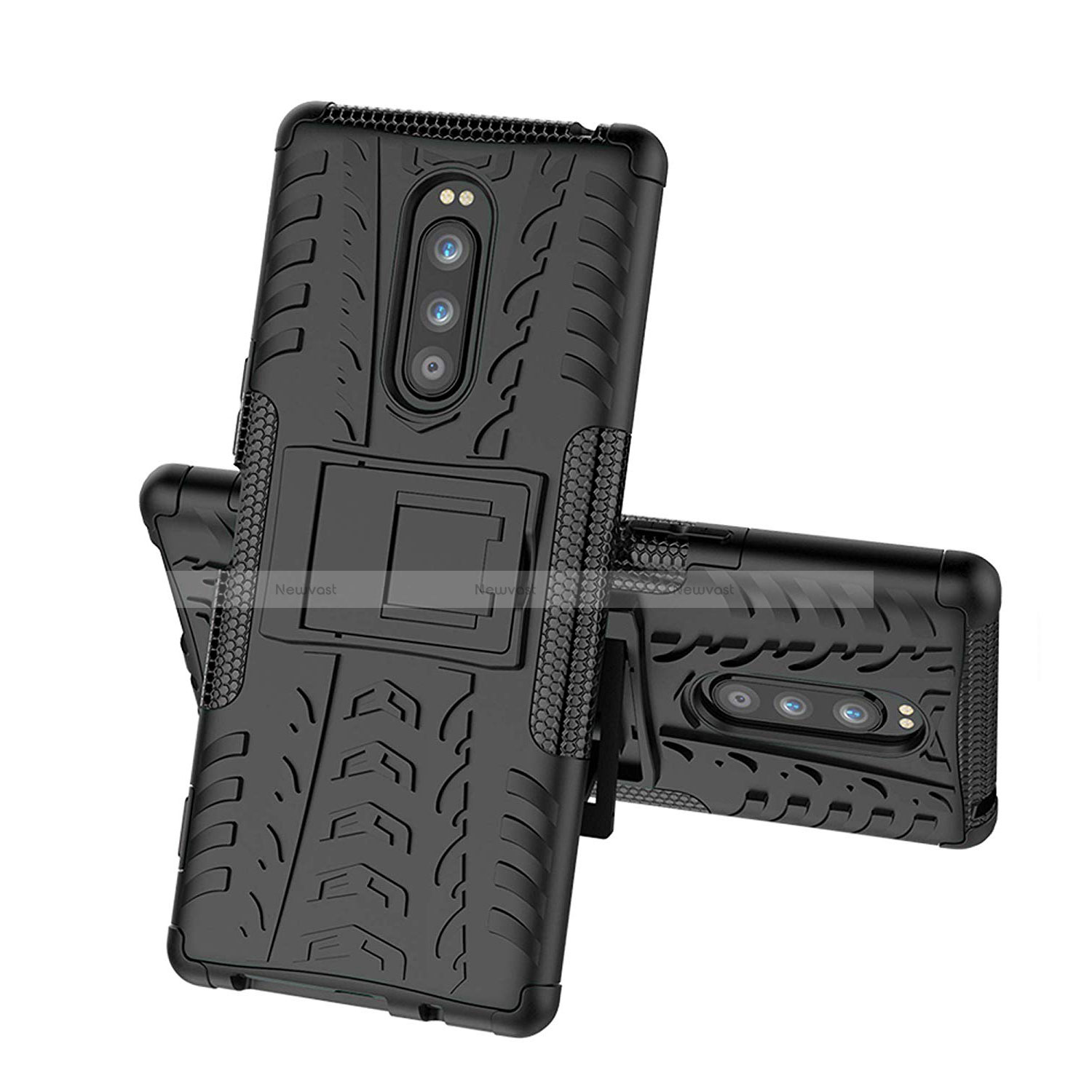 Silicone Matte Finish and Plastic Back Cover Case with Stand for Sony Xperia XZ4