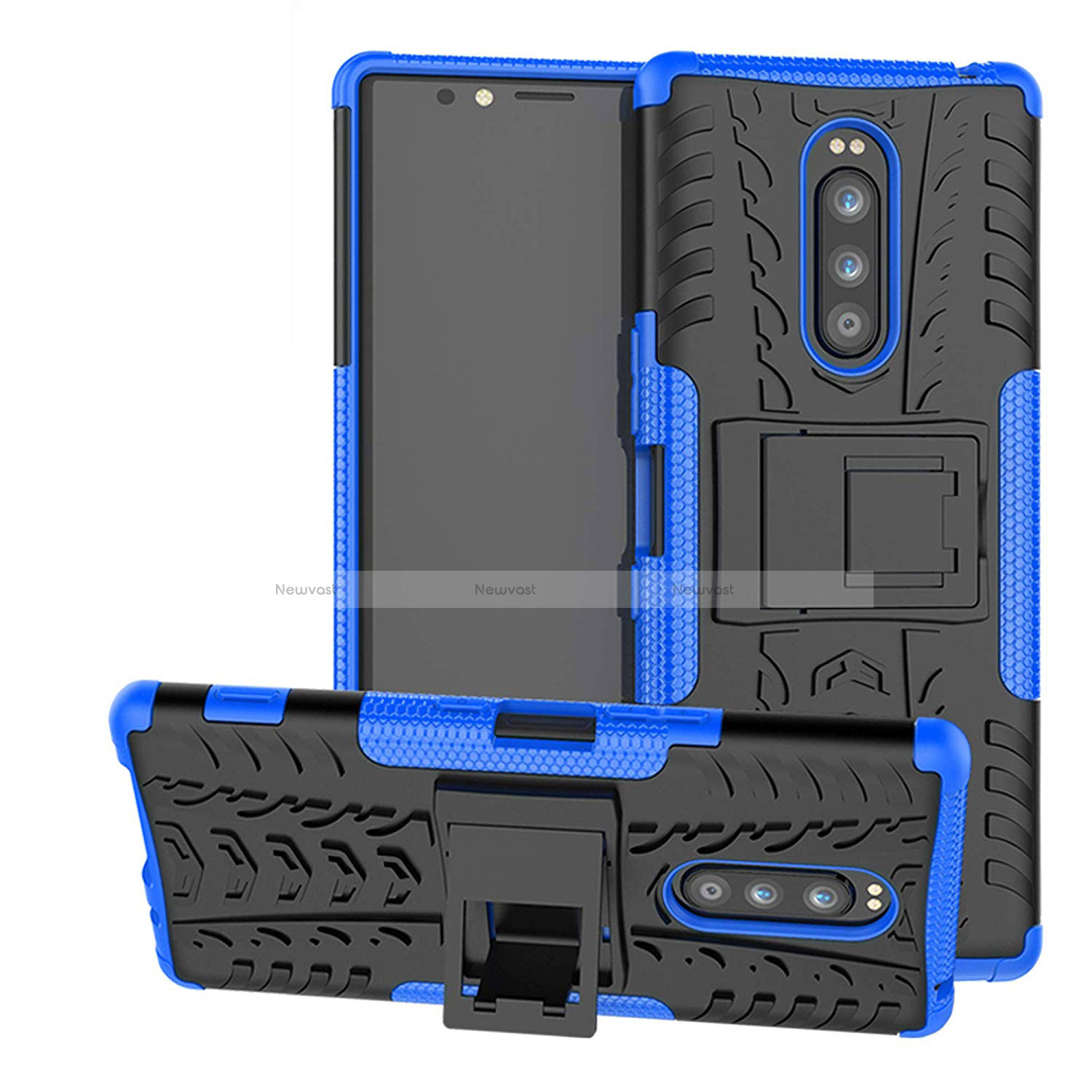 Silicone Matte Finish and Plastic Back Cover Case with Stand for Sony Xperia XZ4 Blue