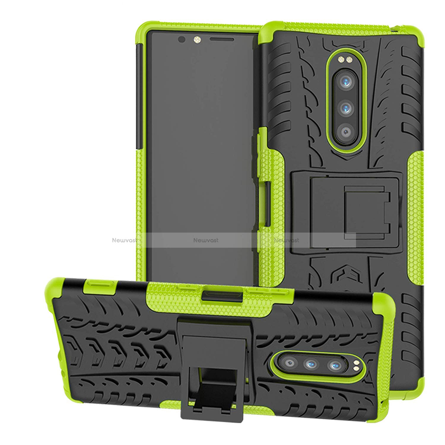 Silicone Matte Finish and Plastic Back Cover Case with Stand for Sony Xperia XZ4 Green