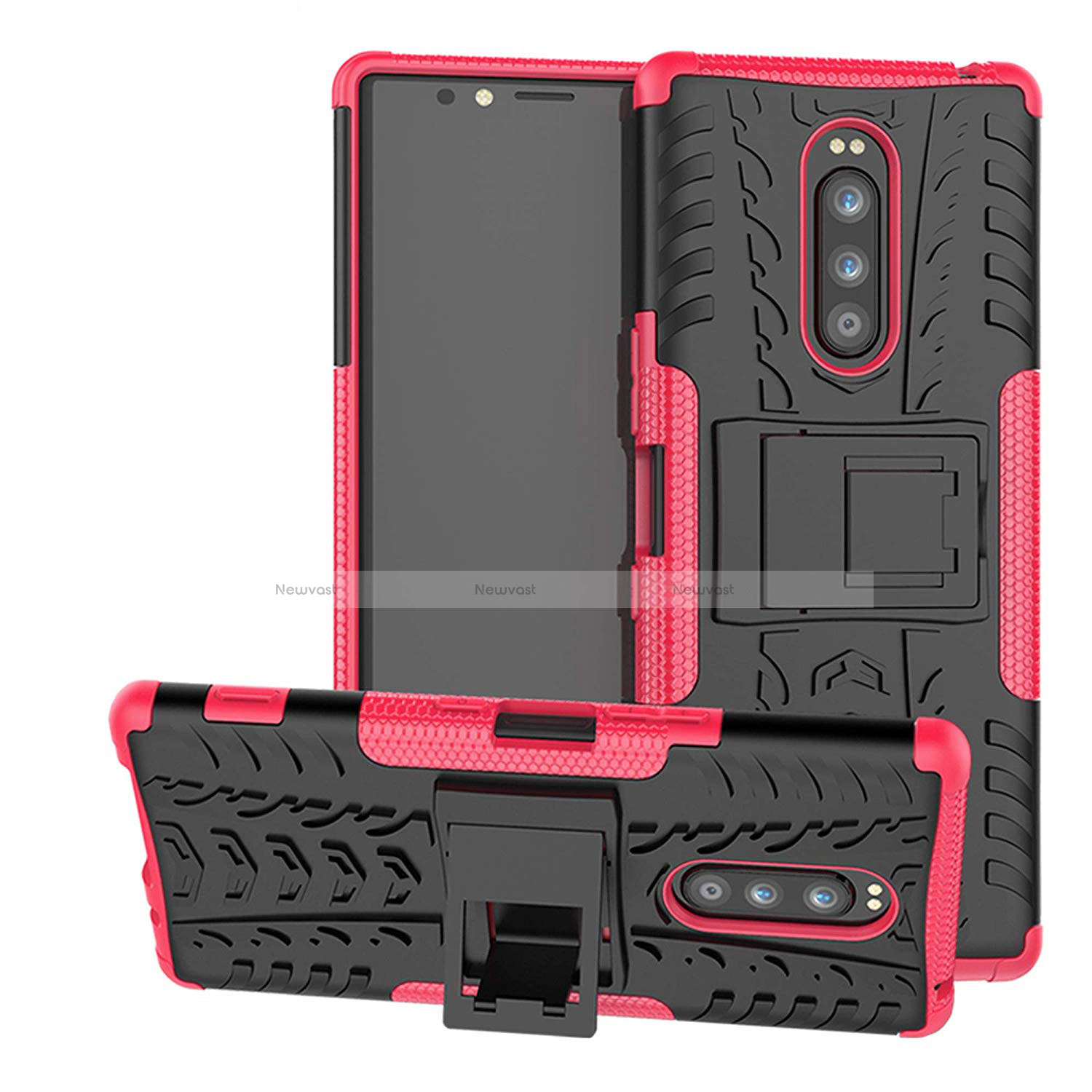 Silicone Matte Finish and Plastic Back Cover Case with Stand for Sony Xperia XZ4 Hot Pink