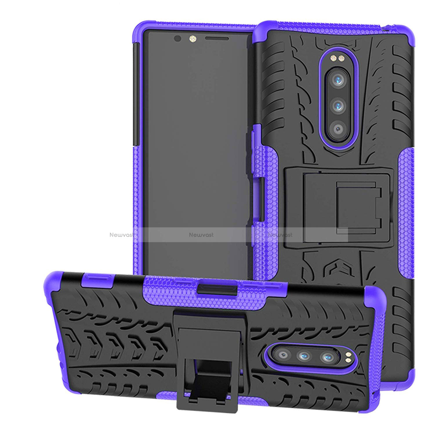Silicone Matte Finish and Plastic Back Cover Case with Stand for Sony Xperia XZ4 Purple