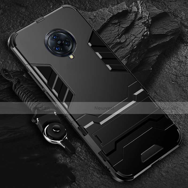 Silicone Matte Finish and Plastic Back Cover Case with Stand for Vivo Nex 3 5G Black