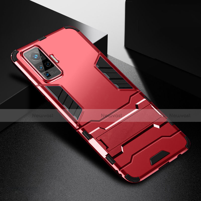 Silicone Matte Finish and Plastic Back Cover Case with Stand for Vivo X51 5G