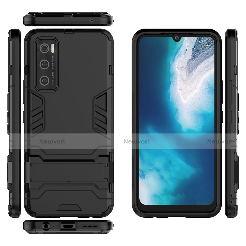 Silicone Matte Finish and Plastic Back Cover Case with Stand for Vivo Y70 (2020)