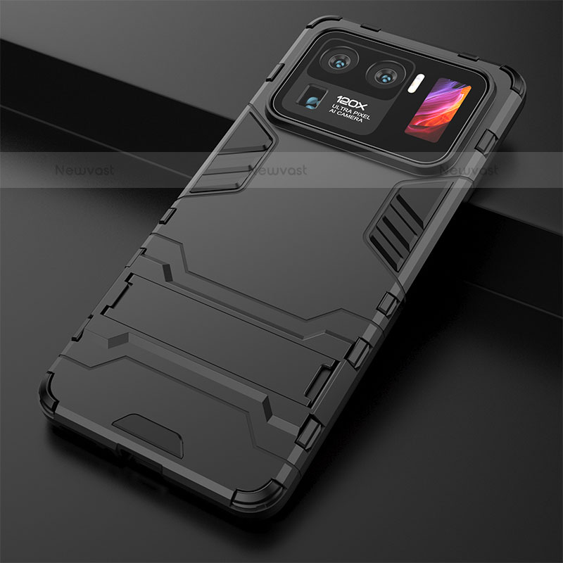 Silicone Matte Finish and Plastic Back Cover Case with Stand for Xiaomi Mi 11 Ultra 5G