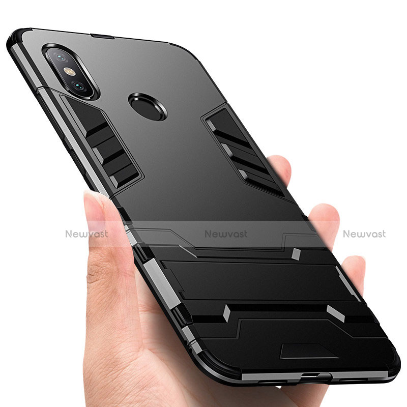 Silicone Matte Finish and Plastic Back Cover Case with Stand for Xiaomi Mi 8