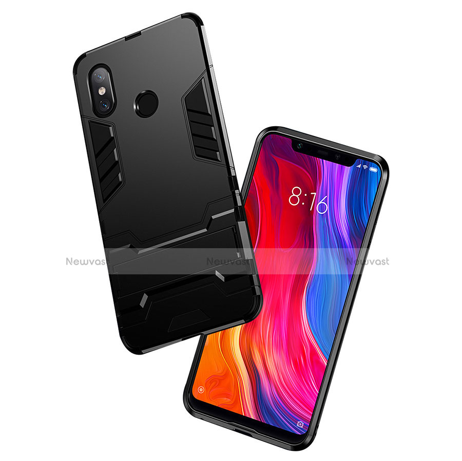 Silicone Matte Finish and Plastic Back Cover Case with Stand for Xiaomi Mi 8