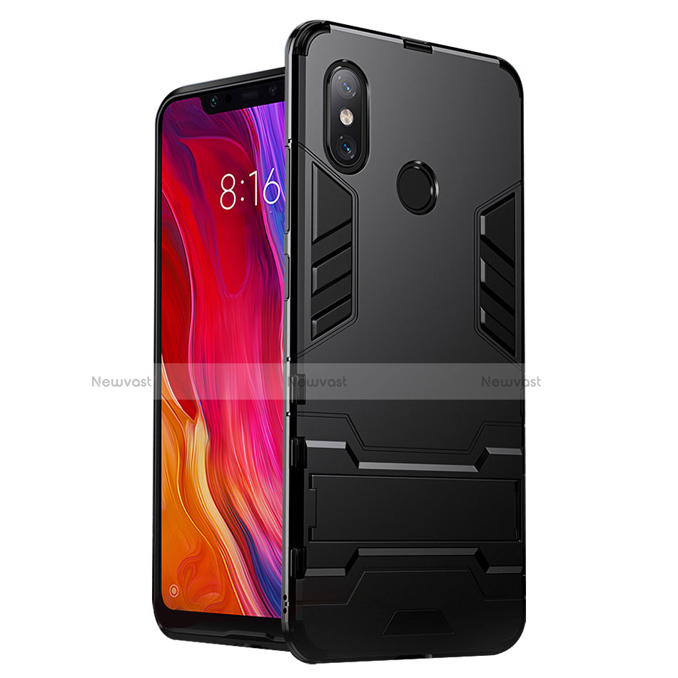 Silicone Matte Finish and Plastic Back Cover Case with Stand for Xiaomi Mi 8