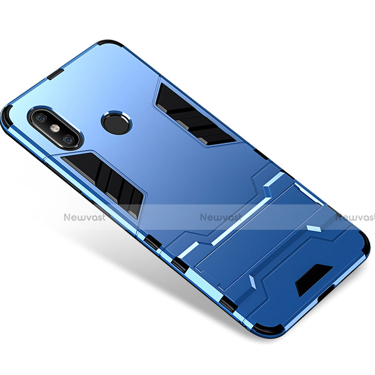 Silicone Matte Finish and Plastic Back Cover Case with Stand for Xiaomi Mi 8 Blue