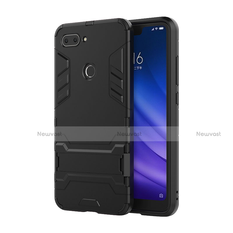 Silicone Matte Finish and Plastic Back Cover Case with Stand for Xiaomi Mi 8 Lite
