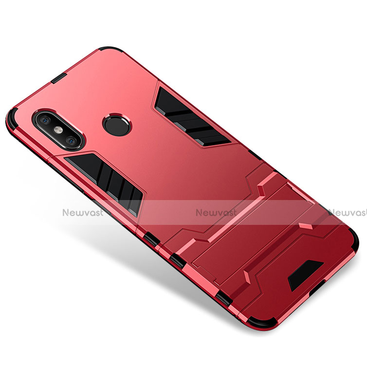 Silicone Matte Finish and Plastic Back Cover Case with Stand for Xiaomi Mi 8 Red
