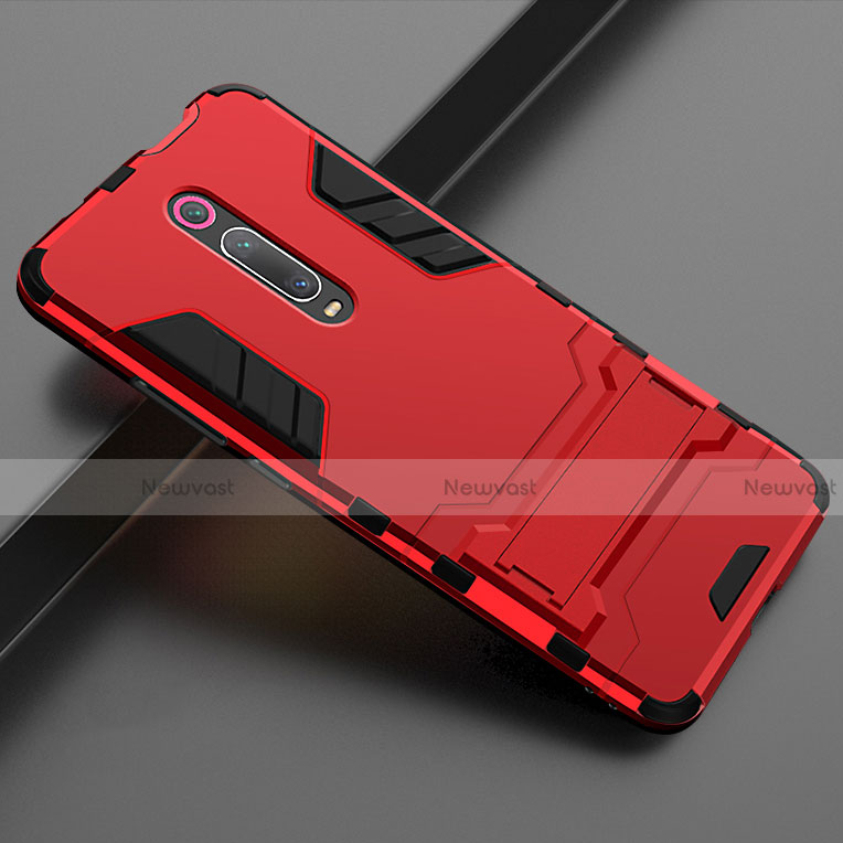 Silicone Matte Finish and Plastic Back Cover Case with Stand for Xiaomi Mi 9T