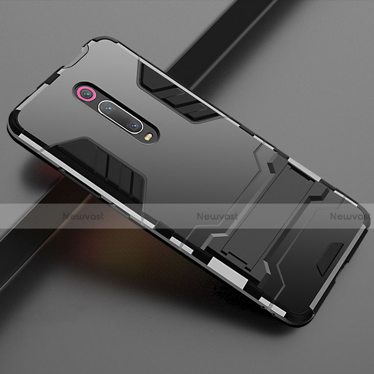 Silicone Matte Finish and Plastic Back Cover Case with Stand for Xiaomi Mi 9T Black