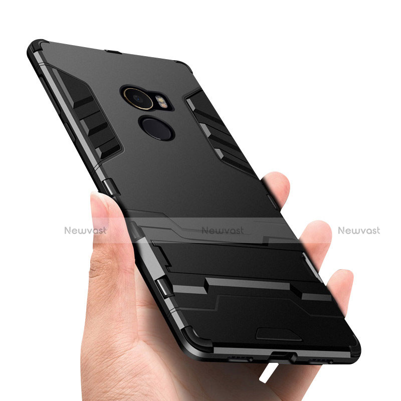 Silicone Matte Finish and Plastic Back Cover Case with Stand for Xiaomi Mi Mix