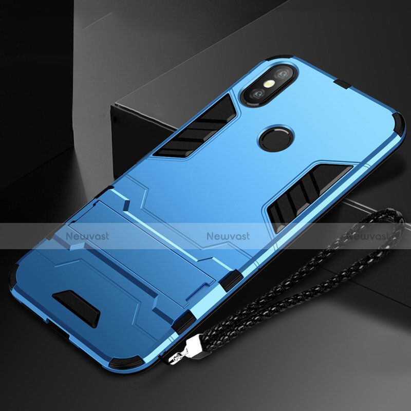 Silicone Matte Finish and Plastic Back Cover Case with Stand for Xiaomi Mi Mix 3 Blue