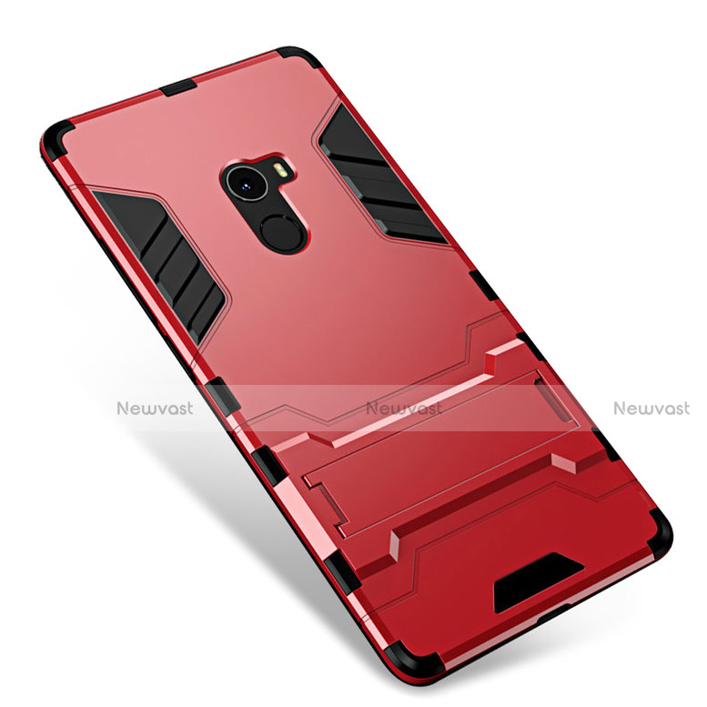 Silicone Matte Finish and Plastic Back Cover Case with Stand for Xiaomi Mi Mix Red