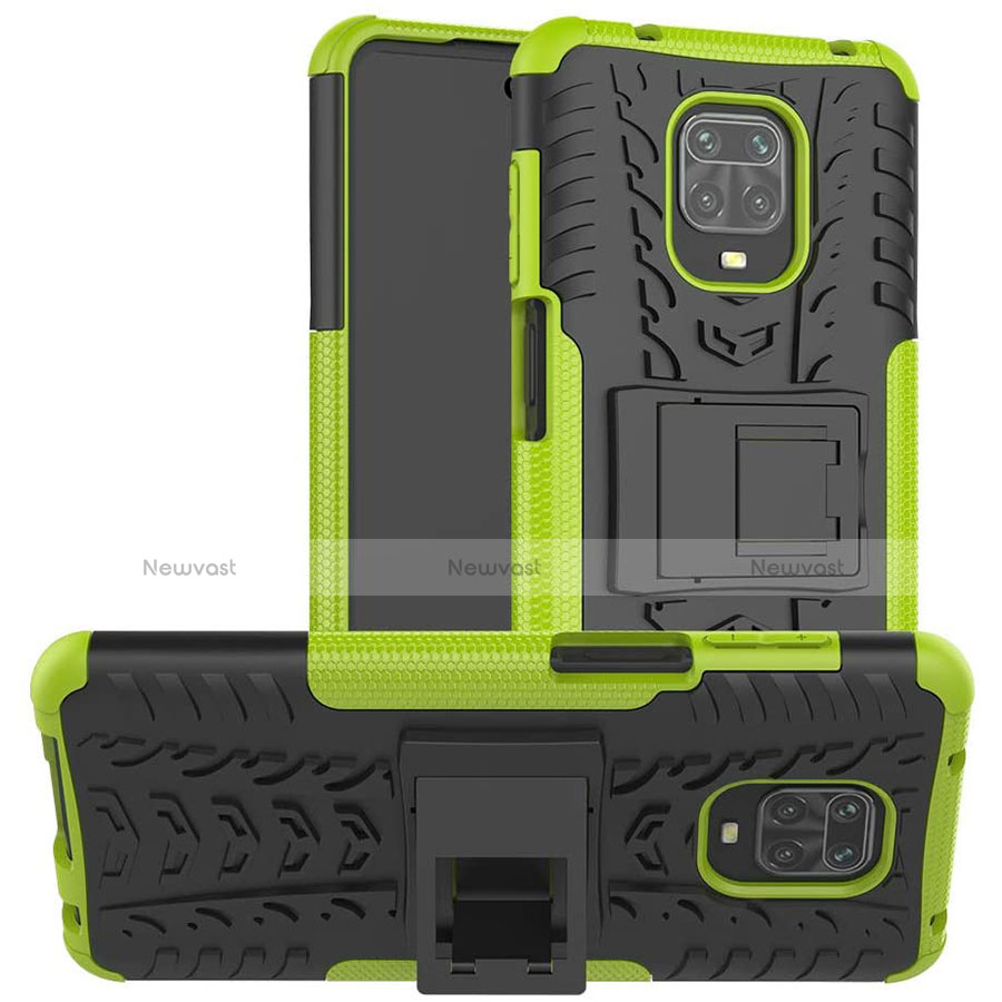 Silicone Matte Finish and Plastic Back Cover Case with Stand for Xiaomi Poco M2 Pro Green