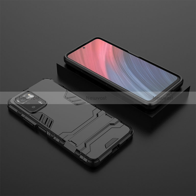 Silicone Matte Finish and Plastic Back Cover Case with Stand for Xiaomi Poco X3 GT 5G Black