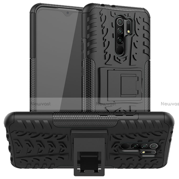 Silicone Matte Finish and Plastic Back Cover Case with Stand for Xiaomi Redmi 9 Prime India