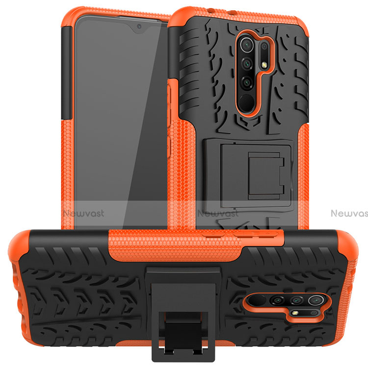 Silicone Matte Finish and Plastic Back Cover Case with Stand for Xiaomi Redmi 9 Prime India Orange