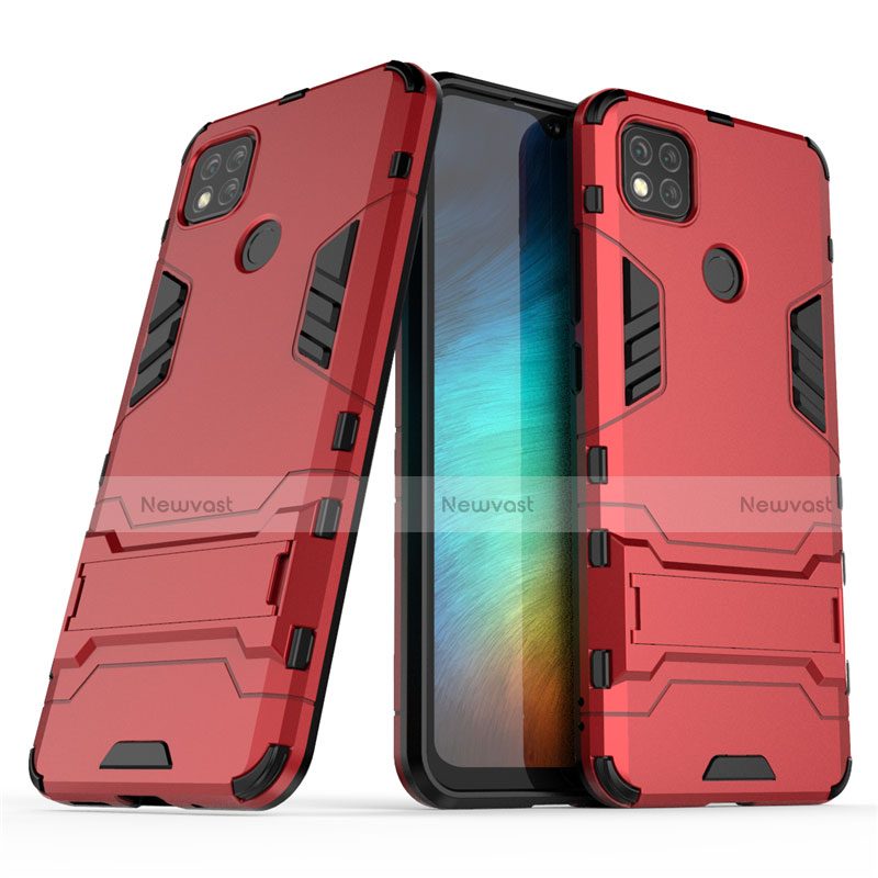 Silicone Matte Finish and Plastic Back Cover Case with Stand for Xiaomi Redmi 9C