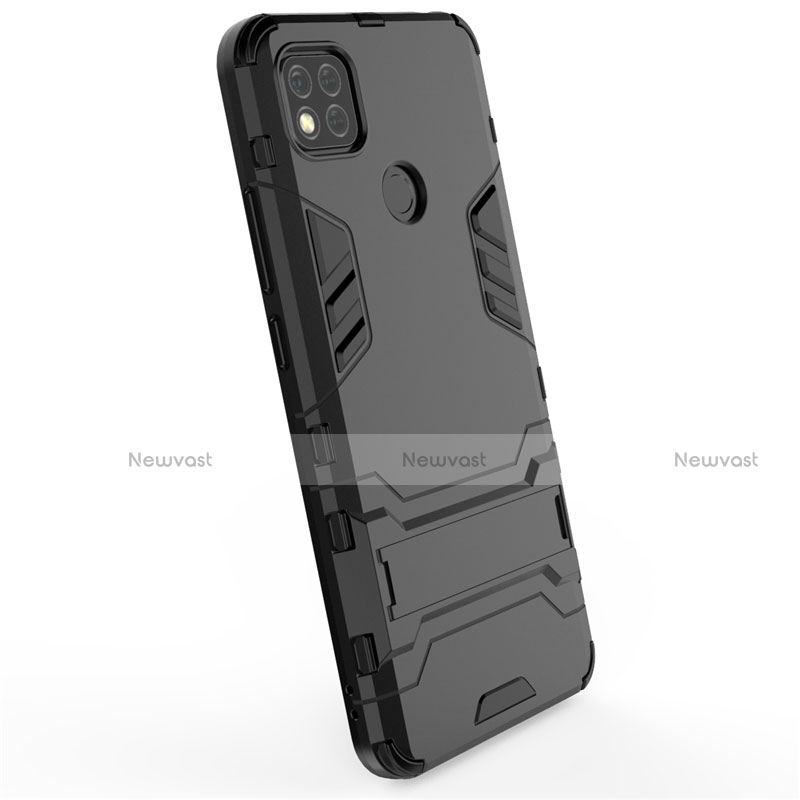 Silicone Matte Finish and Plastic Back Cover Case with Stand for Xiaomi Redmi 9C