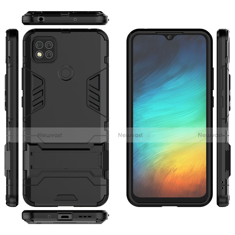 Silicone Matte Finish and Plastic Back Cover Case with Stand for Xiaomi Redmi 9C