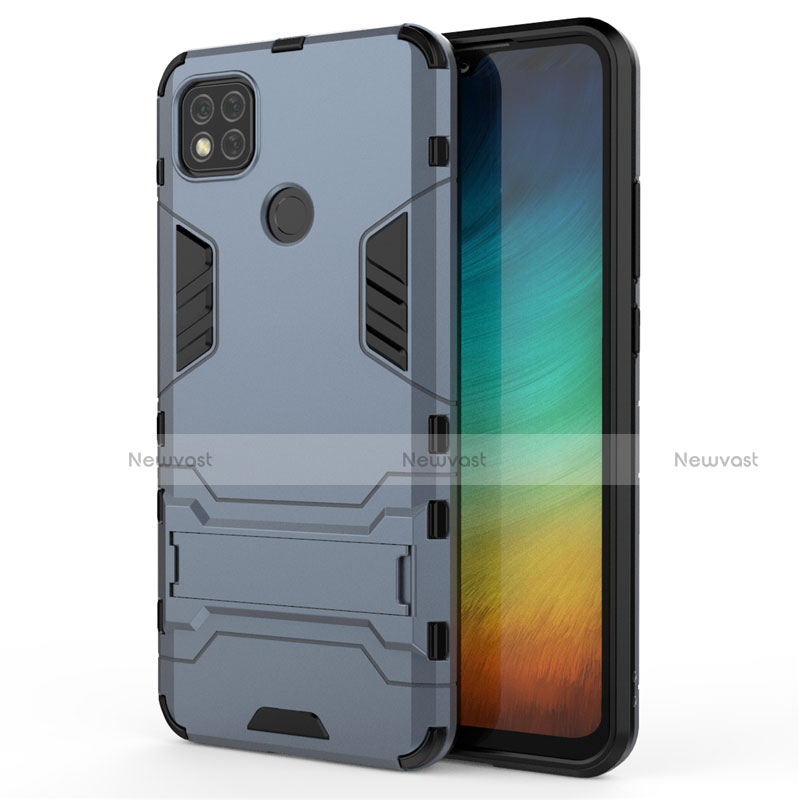 Silicone Matte Finish and Plastic Back Cover Case with Stand for Xiaomi Redmi 9C Blue