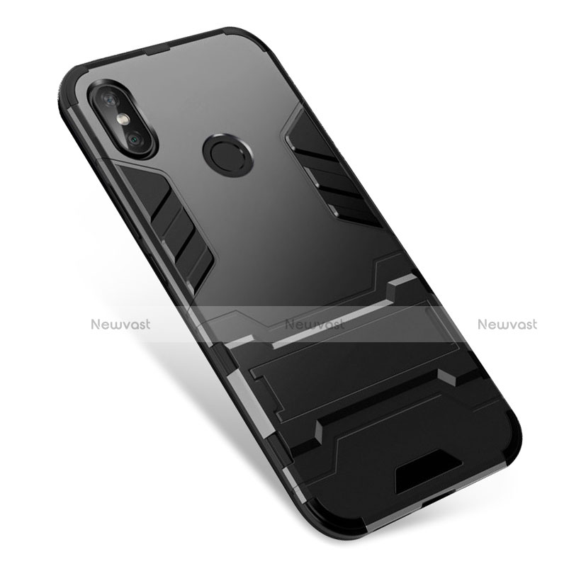 Silicone Matte Finish and Plastic Back Cover Case with Stand for Xiaomi Redmi Note 5 Pro Black