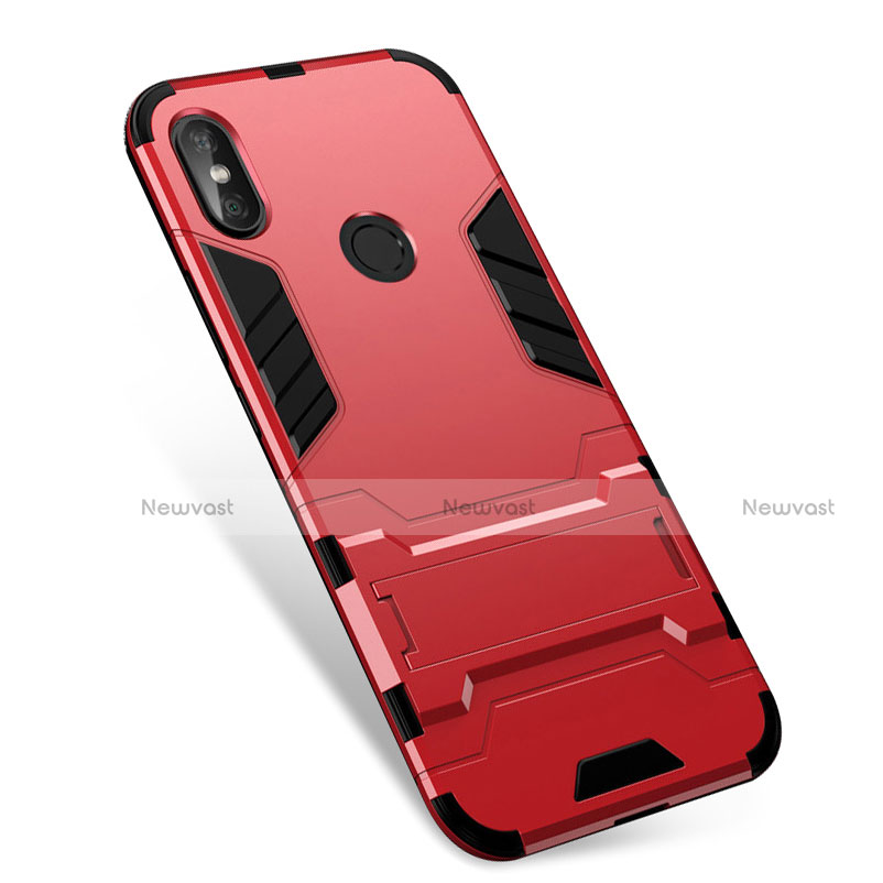 Silicone Matte Finish and Plastic Back Cover Case with Stand for Xiaomi Redmi Note 5 Red