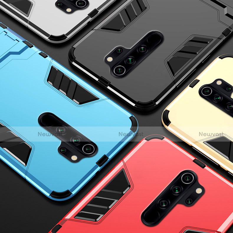 Silicone Matte Finish and Plastic Back Cover Case with Stand for Xiaomi Redmi Note 8 Pro