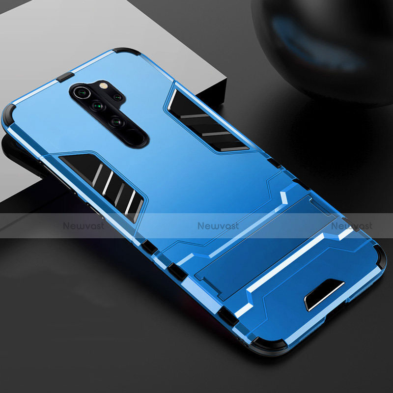 Silicone Matte Finish and Plastic Back Cover Case with Stand for Xiaomi Redmi Note 8 Pro Sky Blue