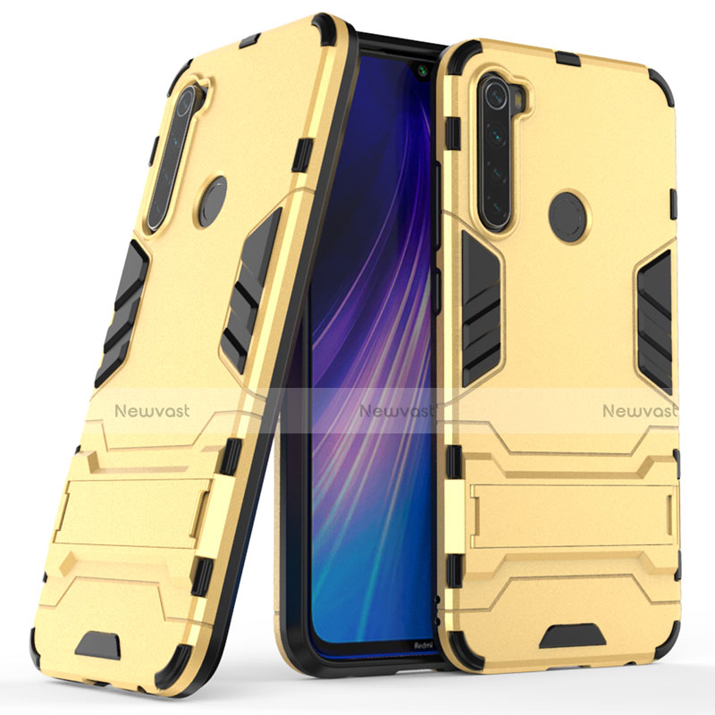 Silicone Matte Finish and Plastic Back Cover Case with Stand for Xiaomi Redmi Note 8T Gold