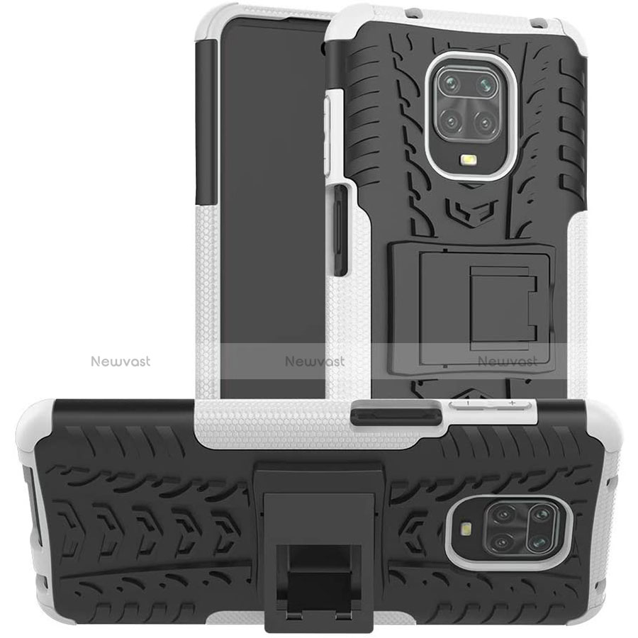 Silicone Matte Finish and Plastic Back Cover Case with Stand for Xiaomi Redmi Note 9 Pro White