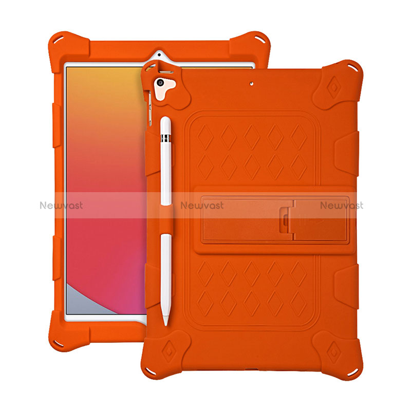 Silicone Matte Finish and Plastic Back Cover Case with Stand H01 for Apple iPad 10.2 (2020) Orange