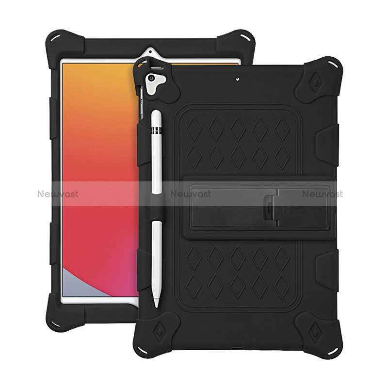 Silicone Matte Finish and Plastic Back Cover Case with Stand H01 for Apple iPad Air 3 Black