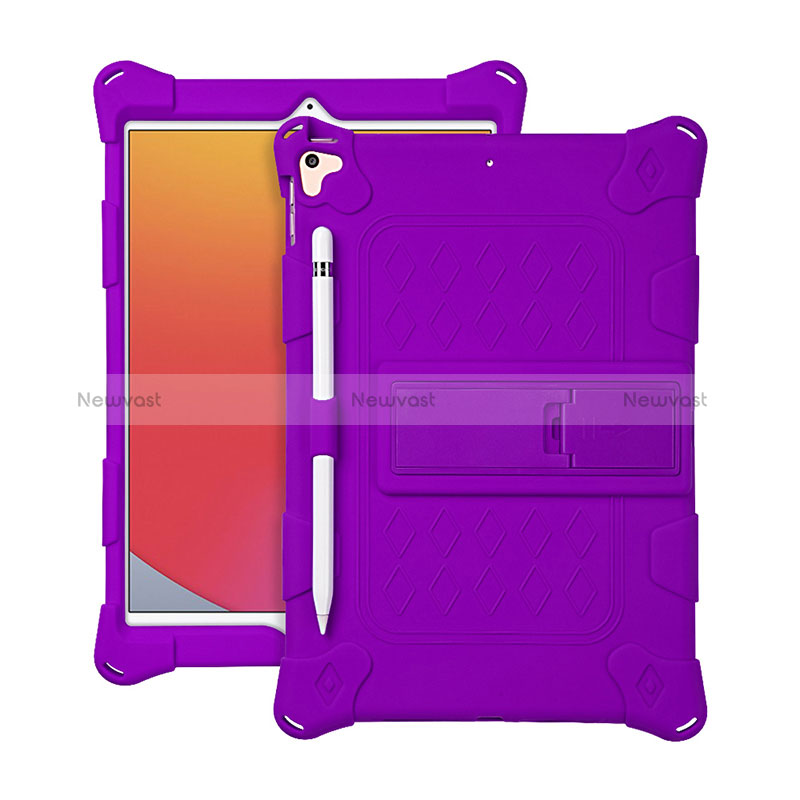 Silicone Matte Finish and Plastic Back Cover Case with Stand H01 for Apple iPad Air 3 Purple