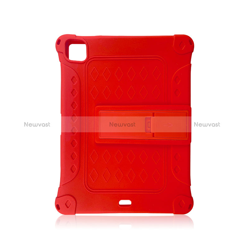 Silicone Matte Finish and Plastic Back Cover Case with Stand H01 for Apple iPad Pro 11 (2020) Red
